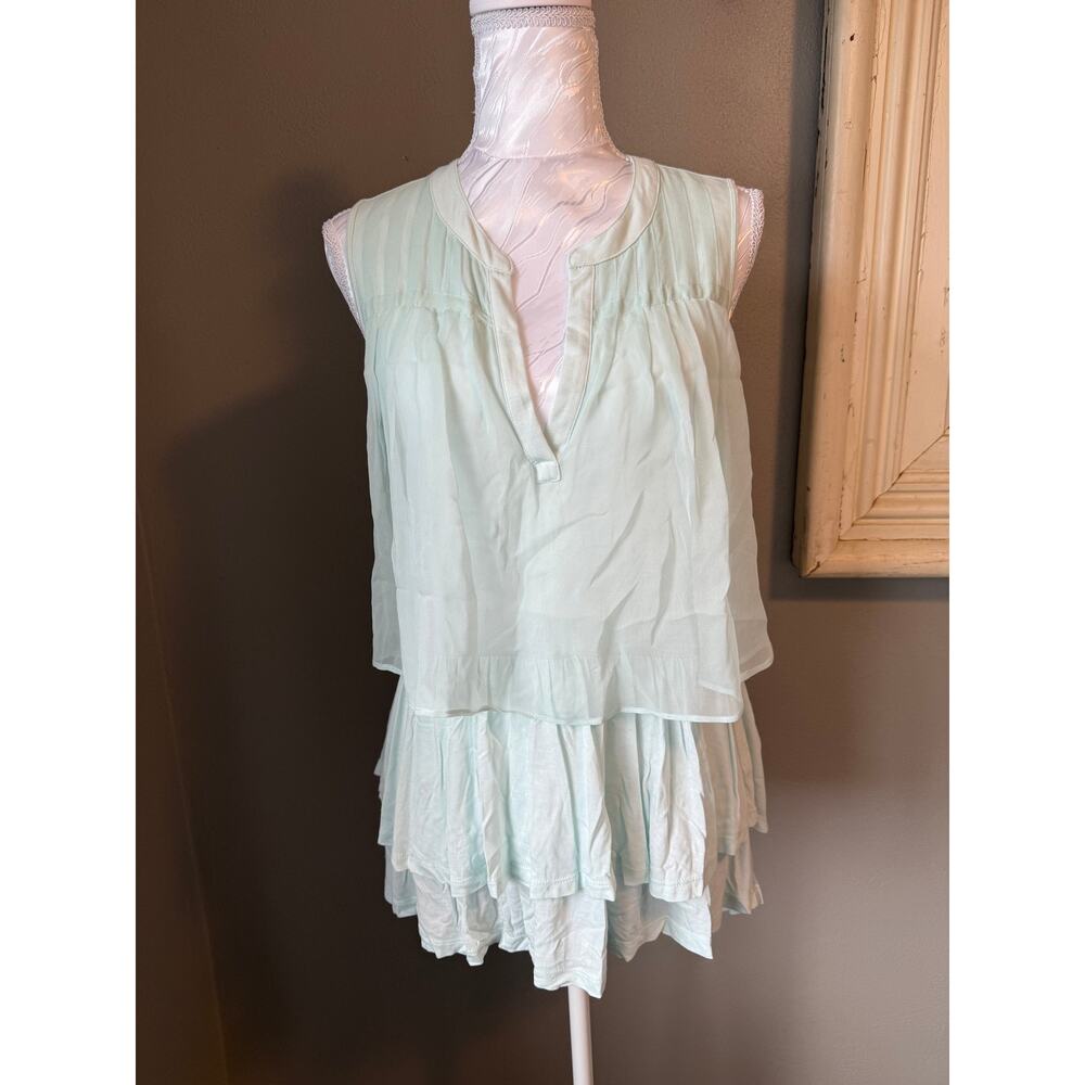 Anthropologie Clu + Willoughby Falda Layered Ruffle Silk Tank Top Mint Green S